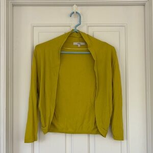 Cotton Yellow-Green Open Front Bolero Shrug Cropped Cardigan